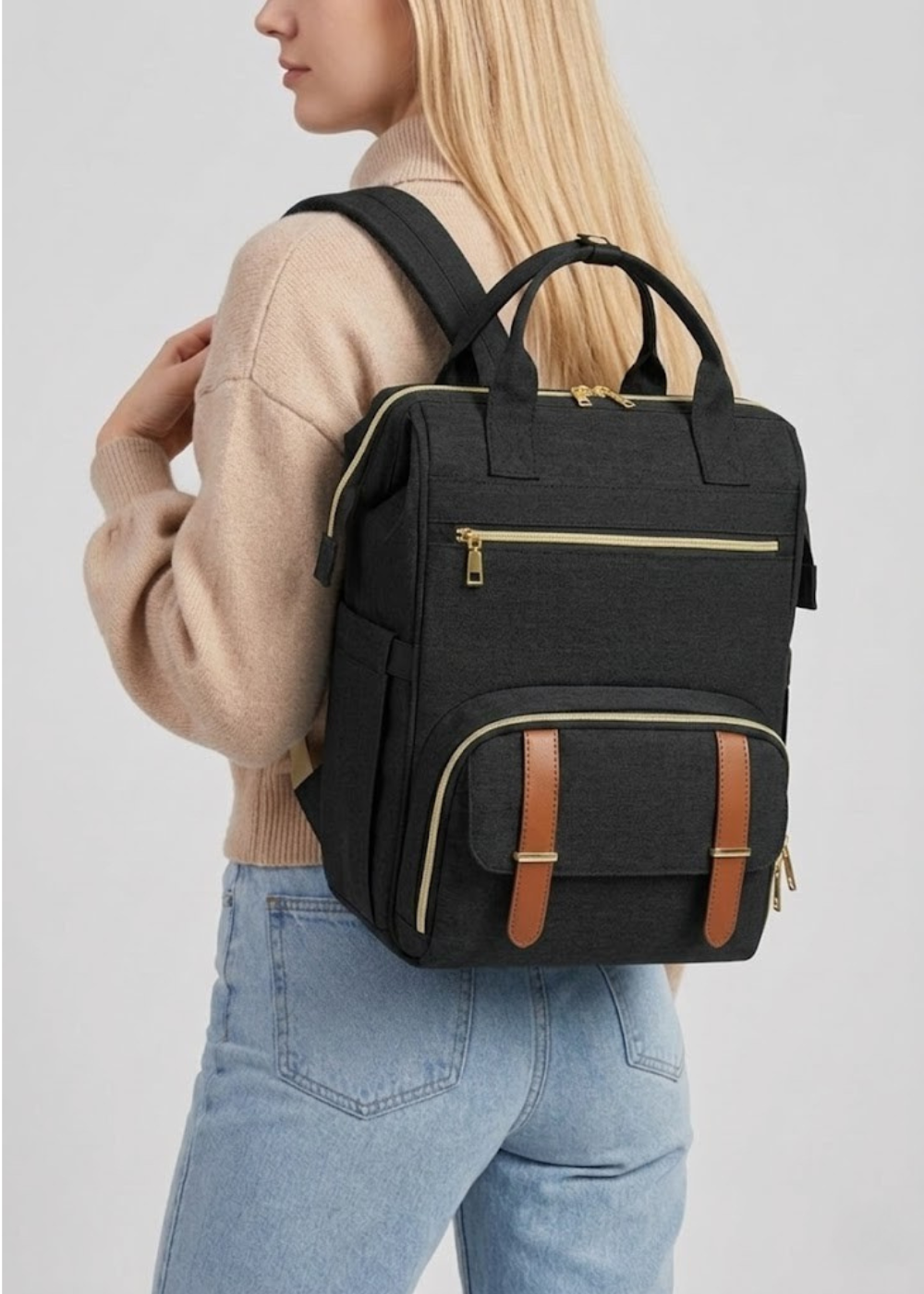 2-in-1 Laptop Backpack with Detachable Lunch Box in Black