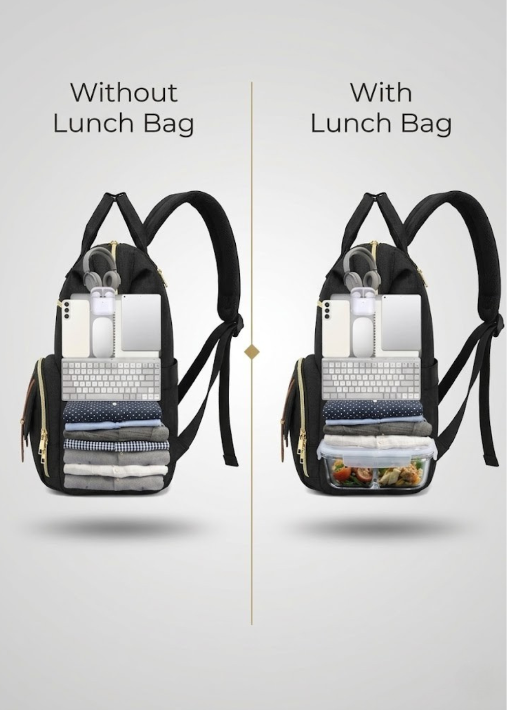 2-in-1 Laptop Backpack with Detachable Lunch Box in Black