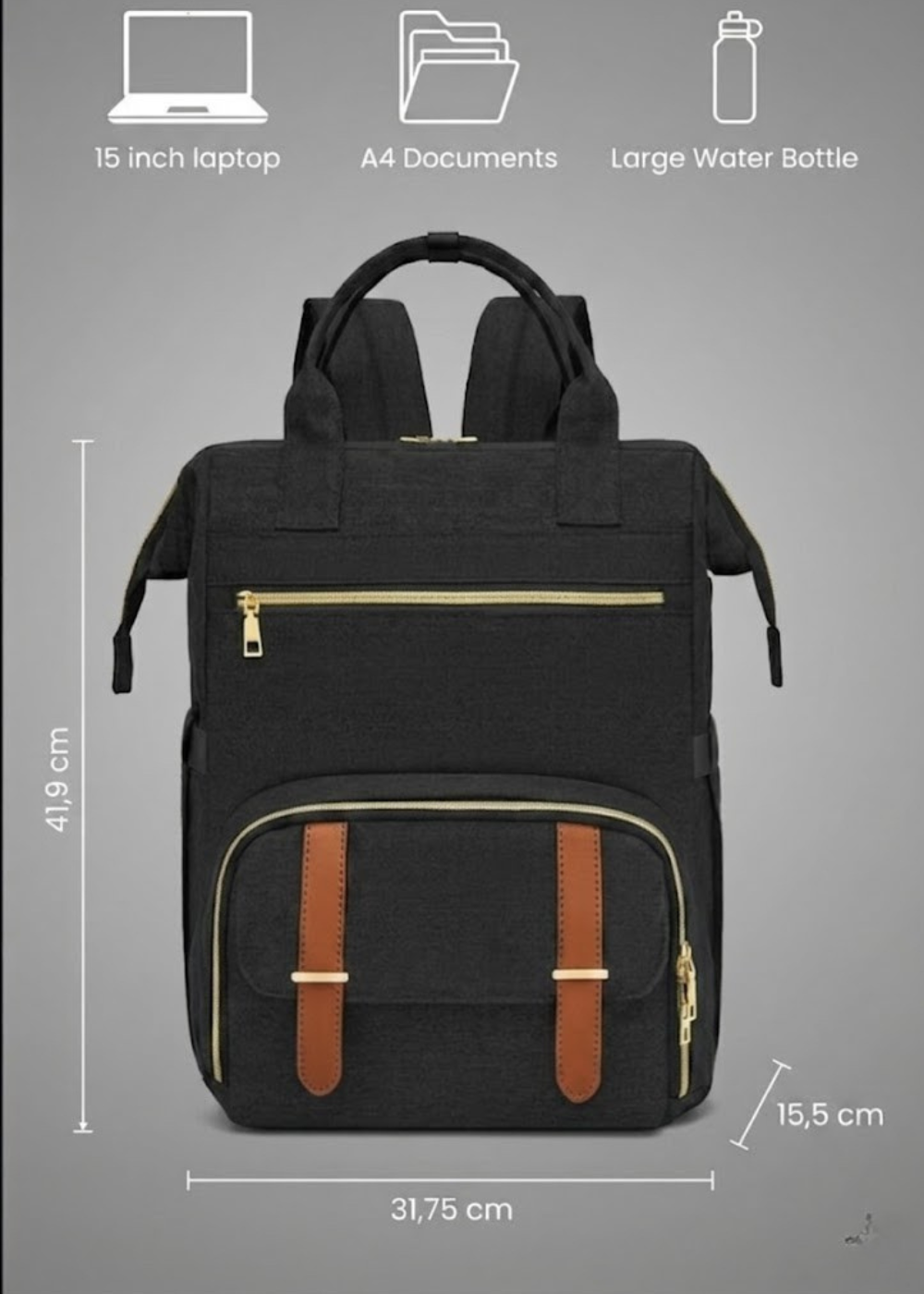 2-in-1 Laptop Backpack with Detachable Lunch Box in Black
