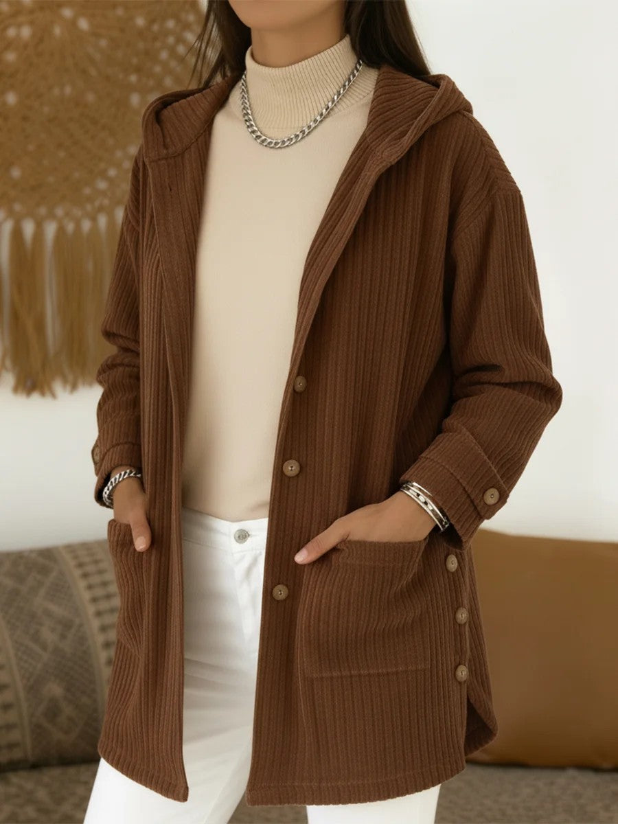 Hooded Corduroy Jacket with Patch Pockets