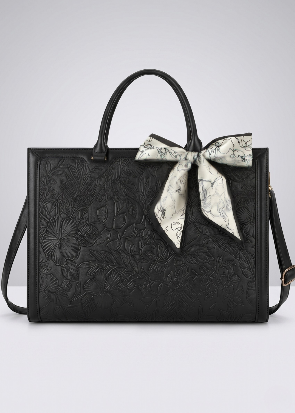 Embossed Work Tote with Laptop Pocket in Black