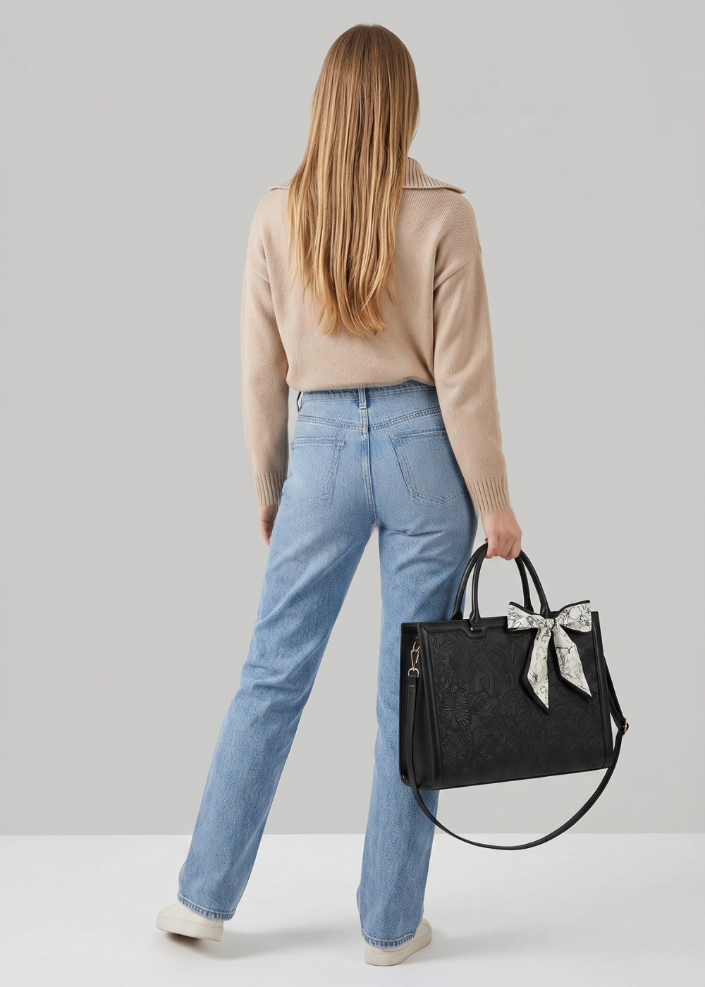 Embossed Work Tote with Laptop Pocket in Black