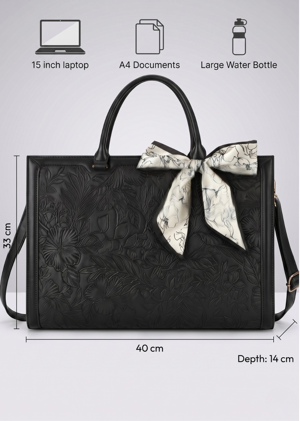 Embossed Work Tote with Laptop Pocket in Black