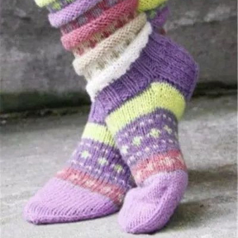Women's Warm Color Matching Knitted Wool Woolen Socks