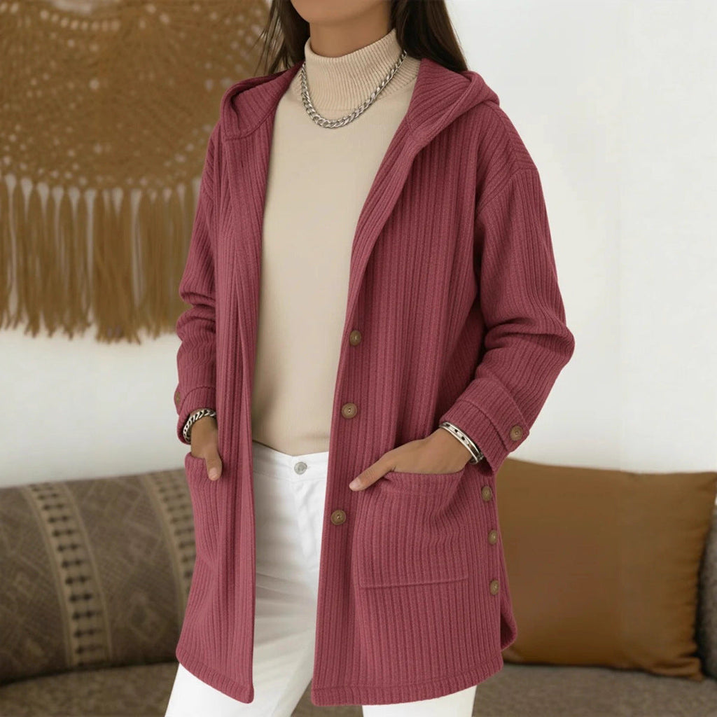 Hooded Corduroy Jacket with Patch Pockets
