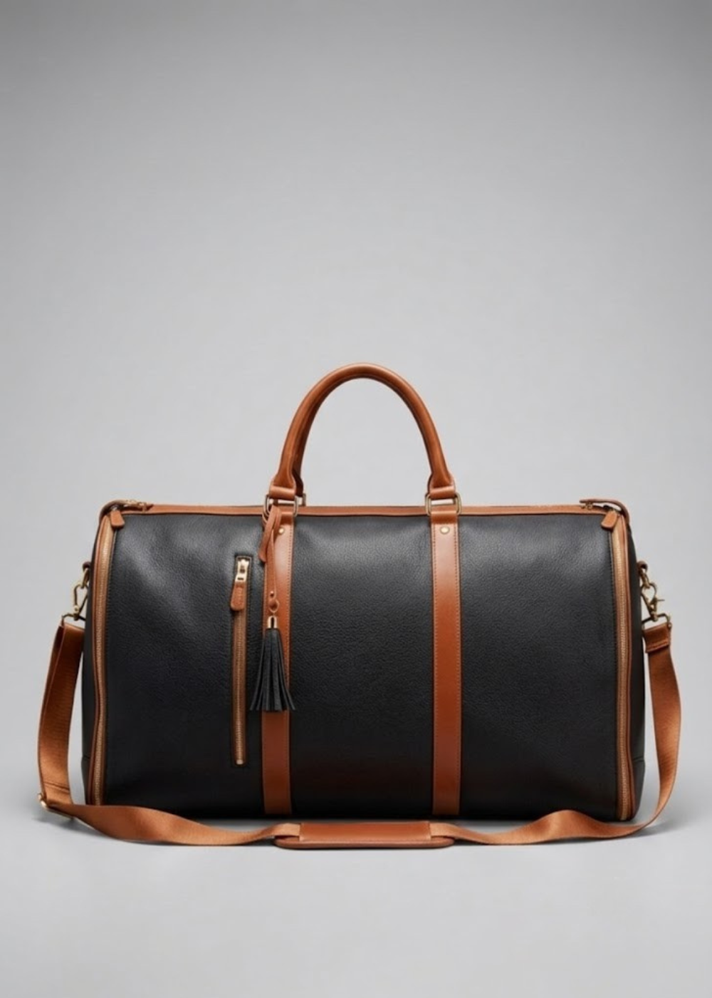 Vegan Leather Weekender Bag 50L in Black and Brown