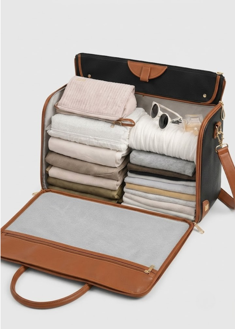 Vegan Leather Weekender Bag 50L in Black and Brown