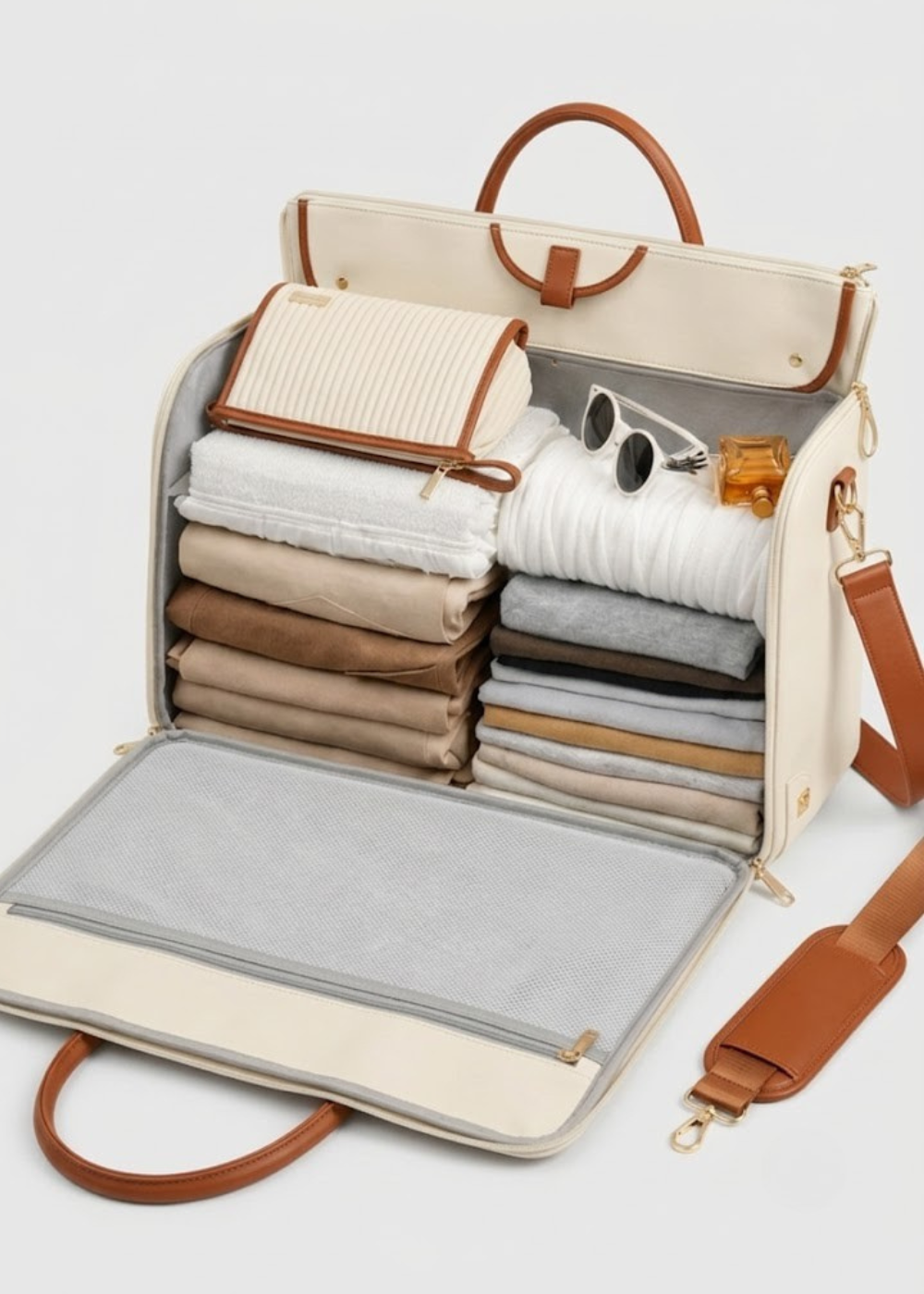 Vegan Leather Weekender Bag 50L in Beige