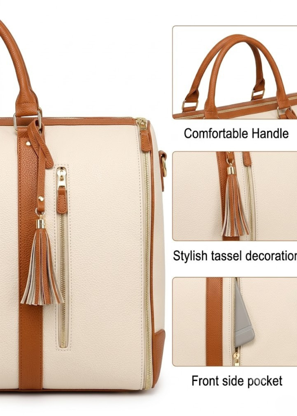 Vegan Leather Weekender Bag 50L in Beige