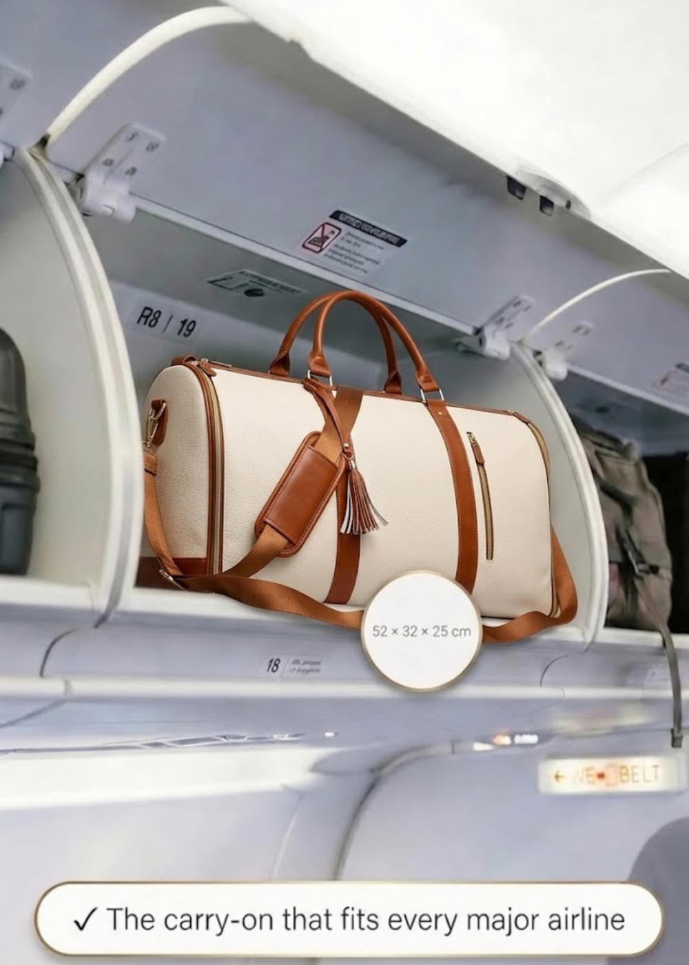 Vegan Leather Weekender Bag 50L in Beige