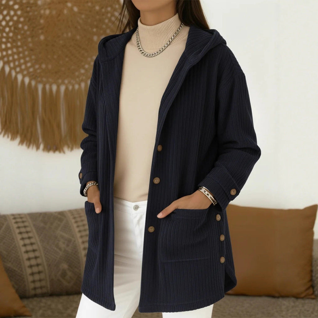 Hooded Corduroy Jacket with Patch Pockets
