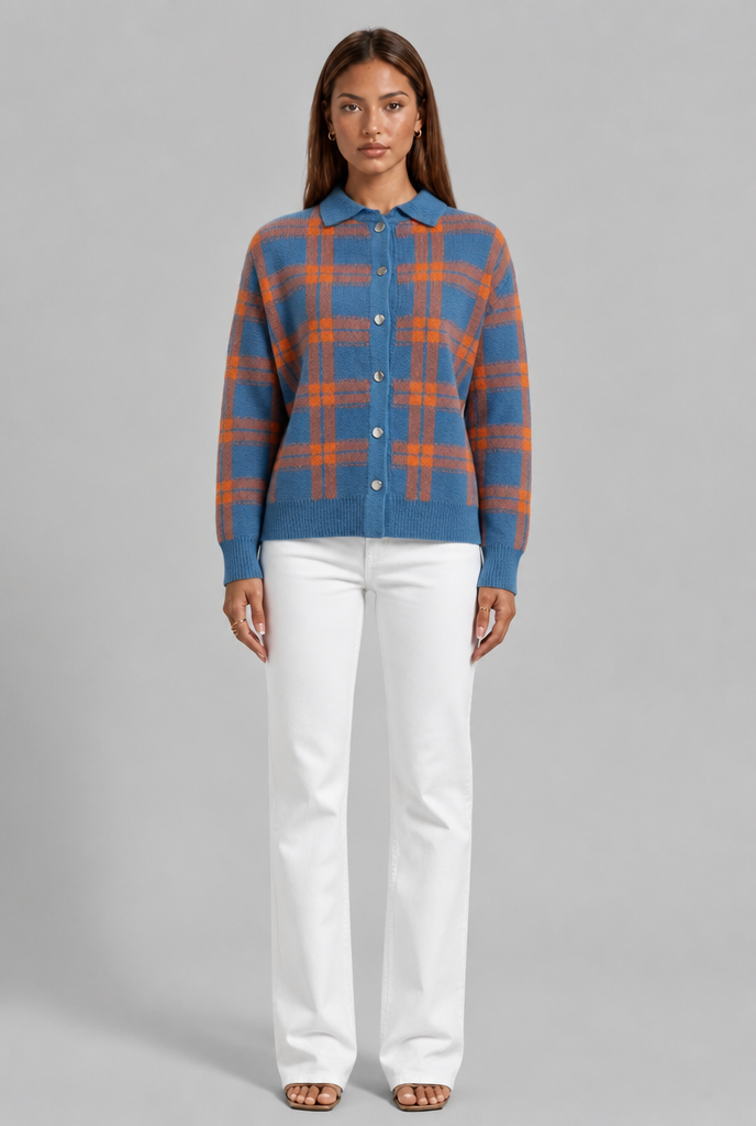Oversized Plaid Knit Shirt Cardigan