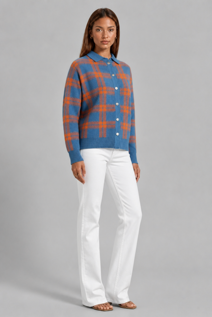 Oversized Plaid Knit Shirt Cardigan