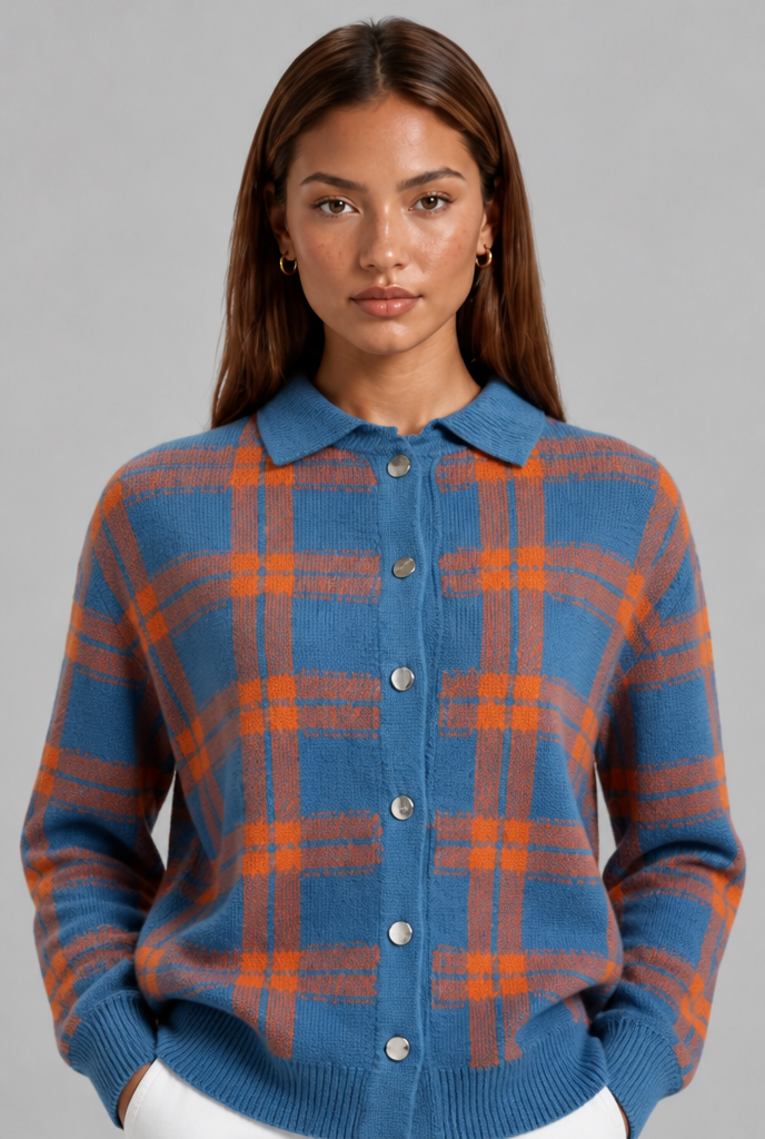 Oversized Plaid Knit Shirt Cardigan