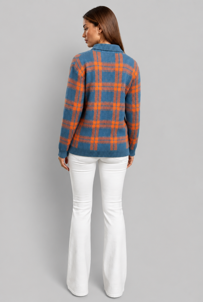 Oversized Plaid Knit Shirt Cardigan
