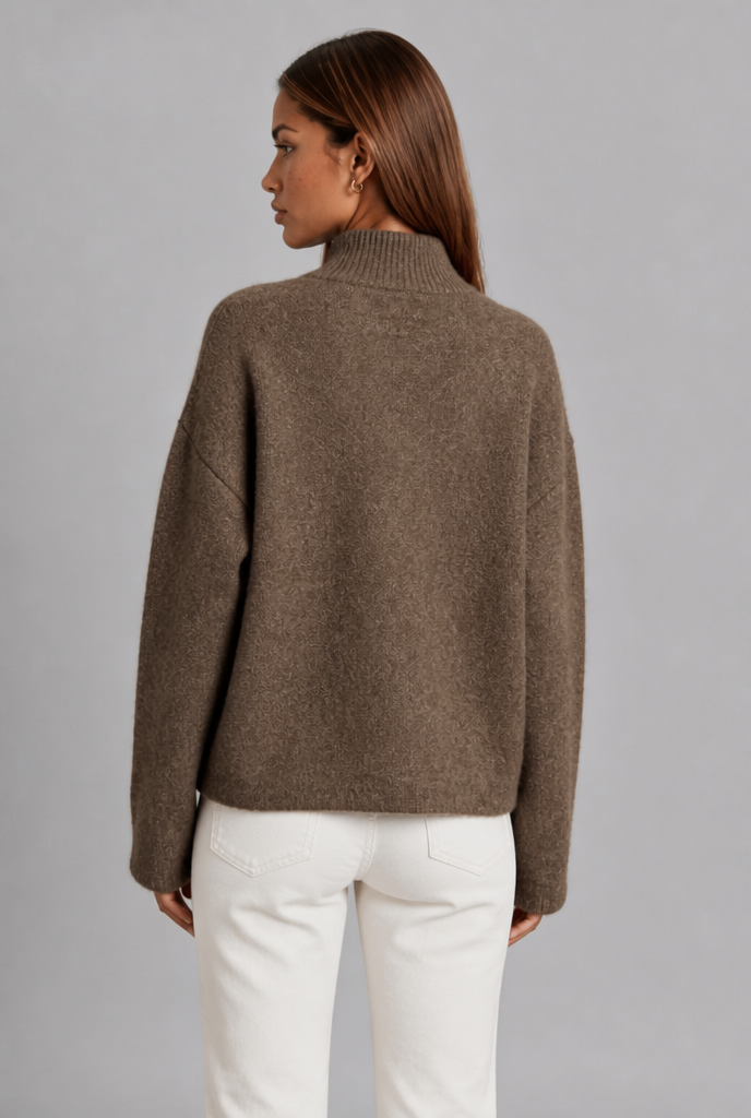 Cropped Chunky Knit Funnel Neck Cardigan