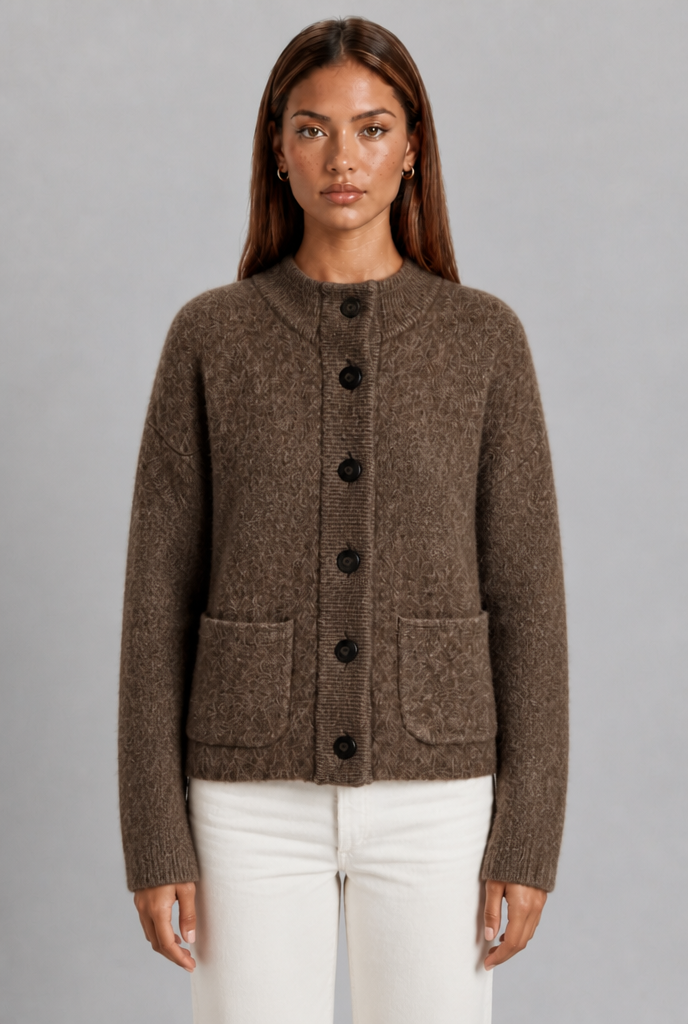 Cropped Chunky Knit Funnel Neck Cardigan