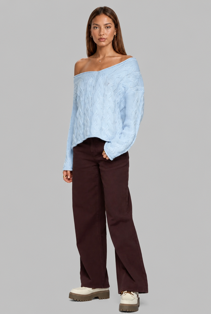 Oversized Cable Knit V-Neck Jumper