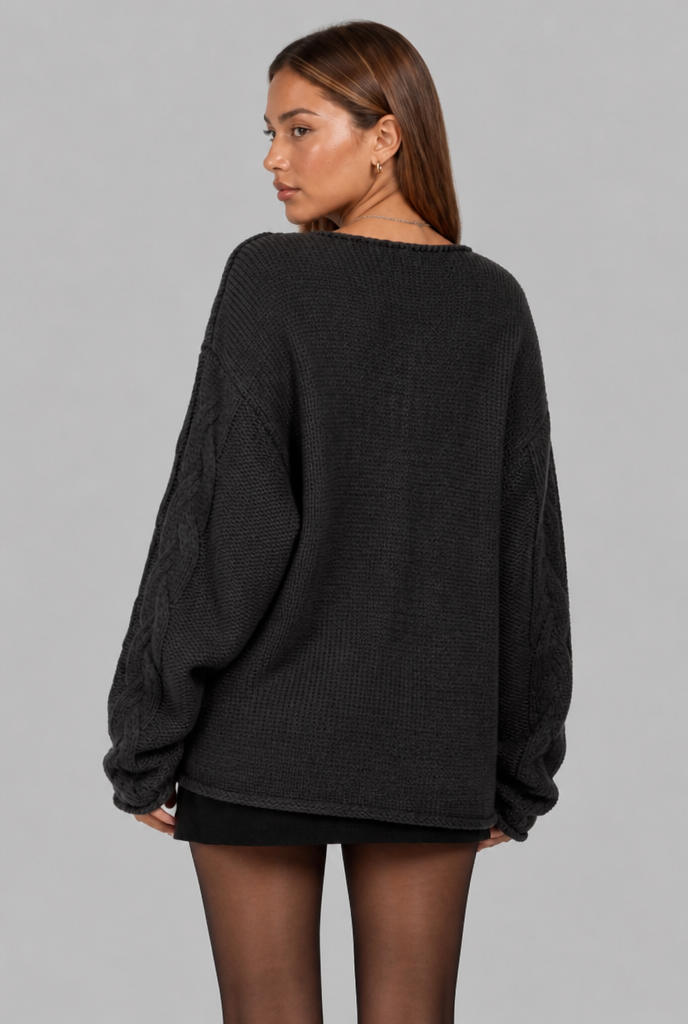 Oversized Cable Knit V-Neck Jumper
