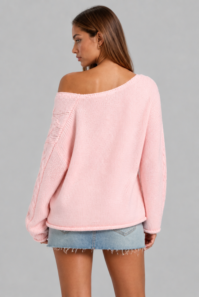 Oversized Cable Knit V-Neck Jumper