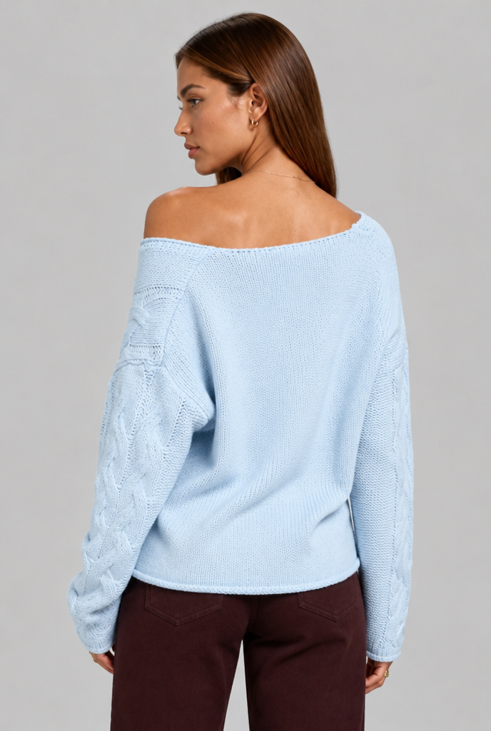 Oversized Cable Knit V-Neck Jumper