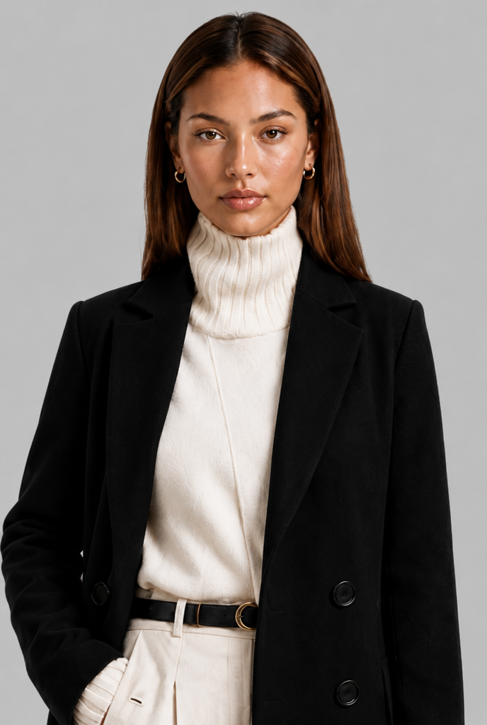 Longline Double-Breasted Coat in Wool-Look Fabric