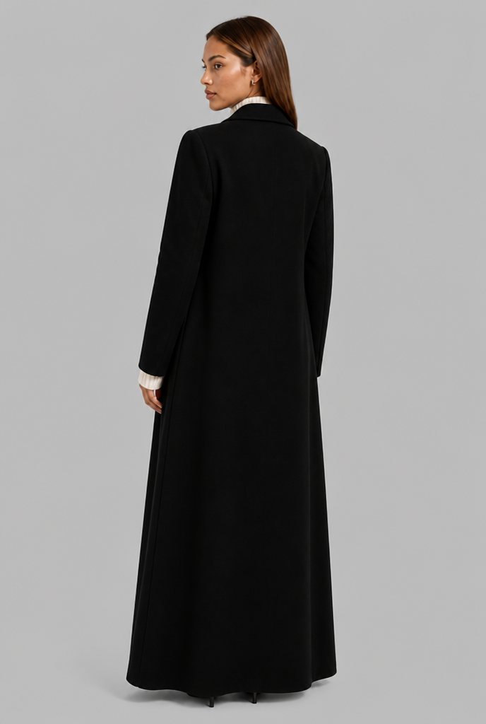 Longline Double-Breasted Coat in Wool-Look Fabric