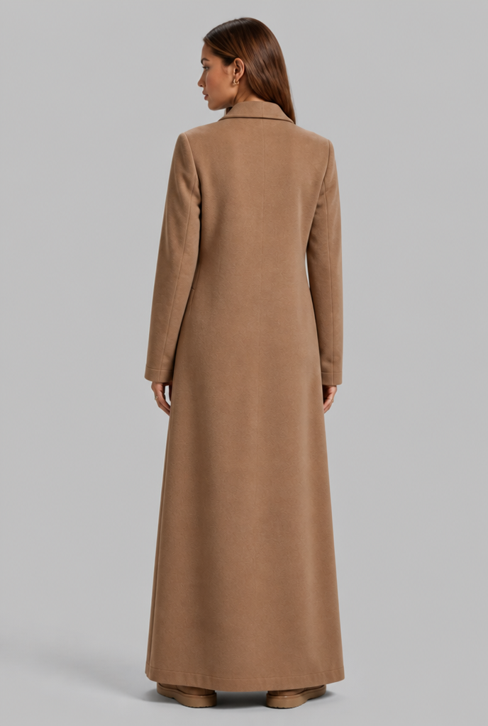 Longline Double-Breasted Coat in Wool-Look Fabric