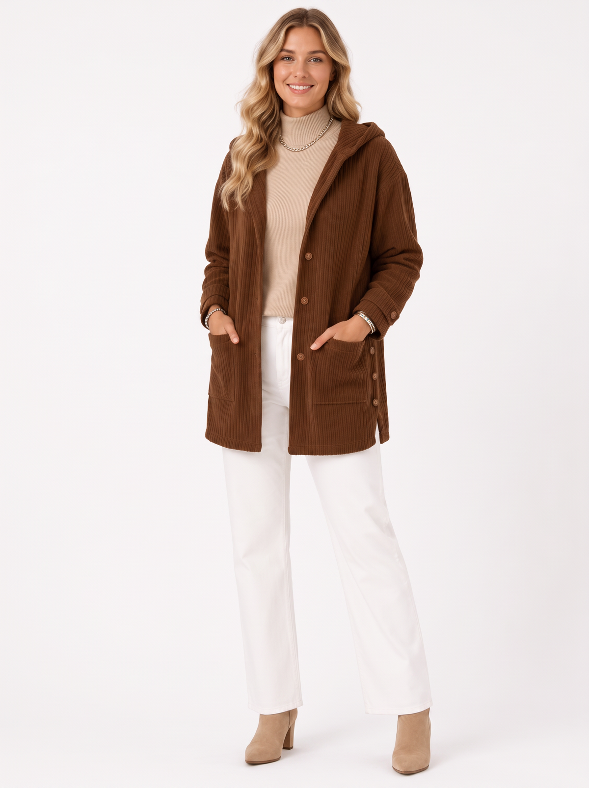 Hooded Corduroy Jacket with Patch Pockets