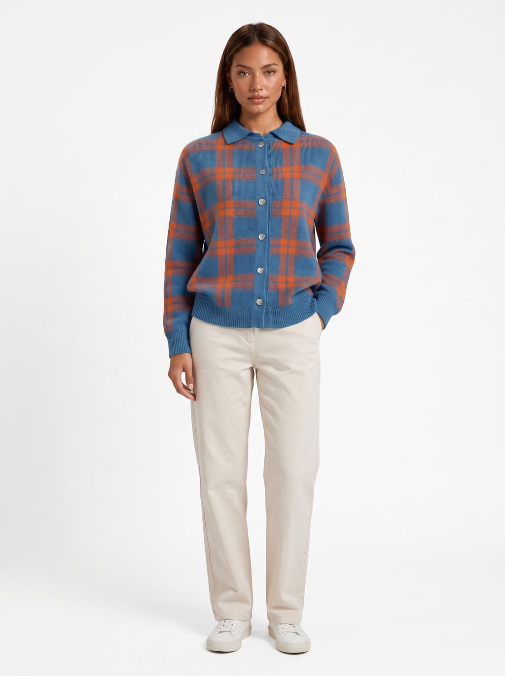 Oversized Plaid Knit Shirt Cardigan