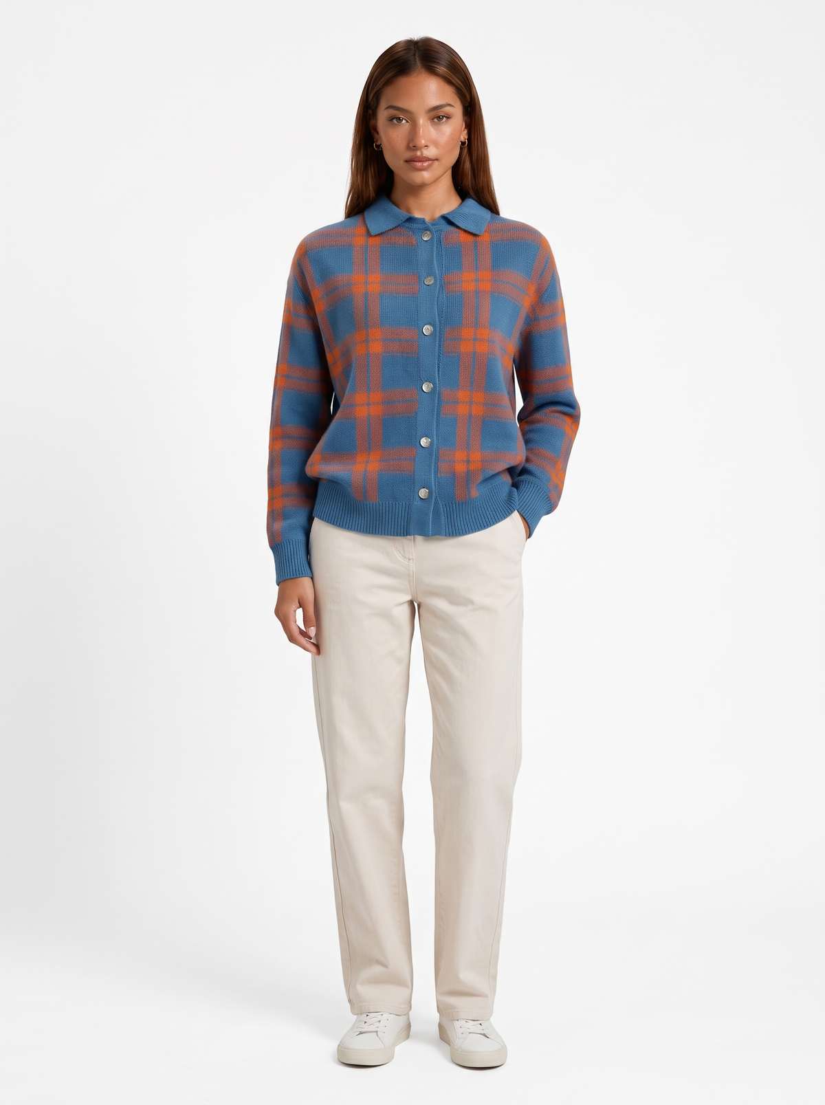 Oversized Plaid Knit Shirt Cardigan