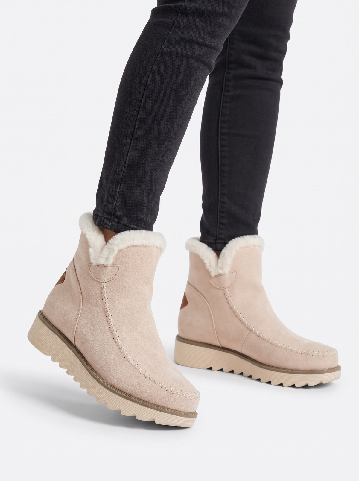 Faux Fur Lined Suede-Effect Wedge Ankle Boots