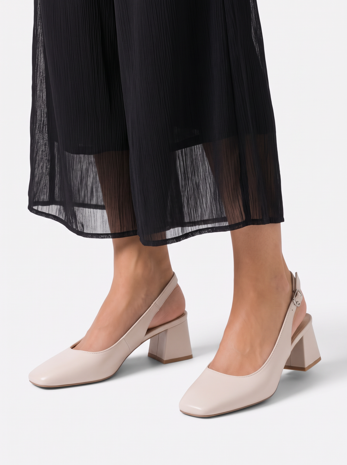 Square Toe Slingback Block Heels