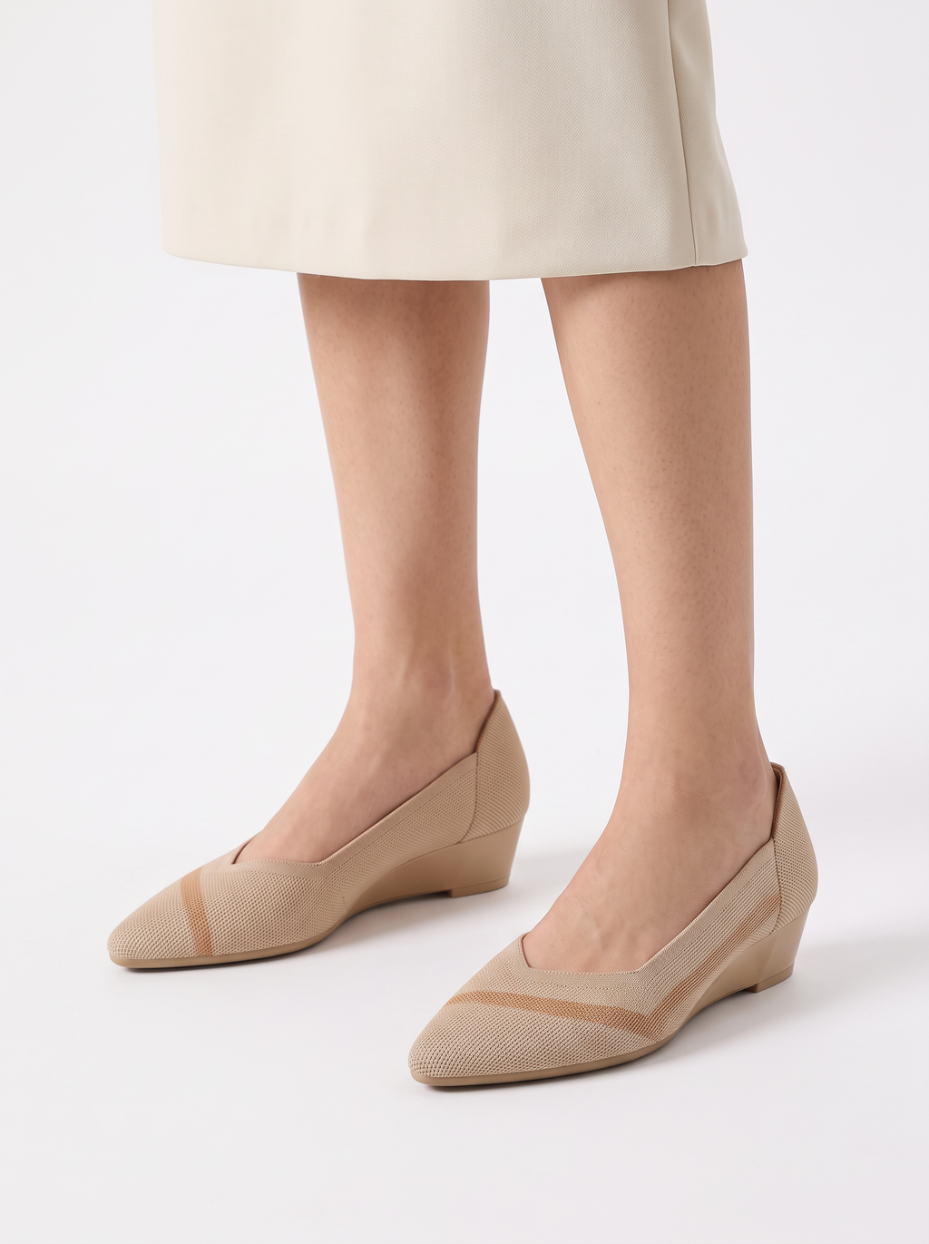 Two-Tone Knit Wedge Heels with Cushioned Insole