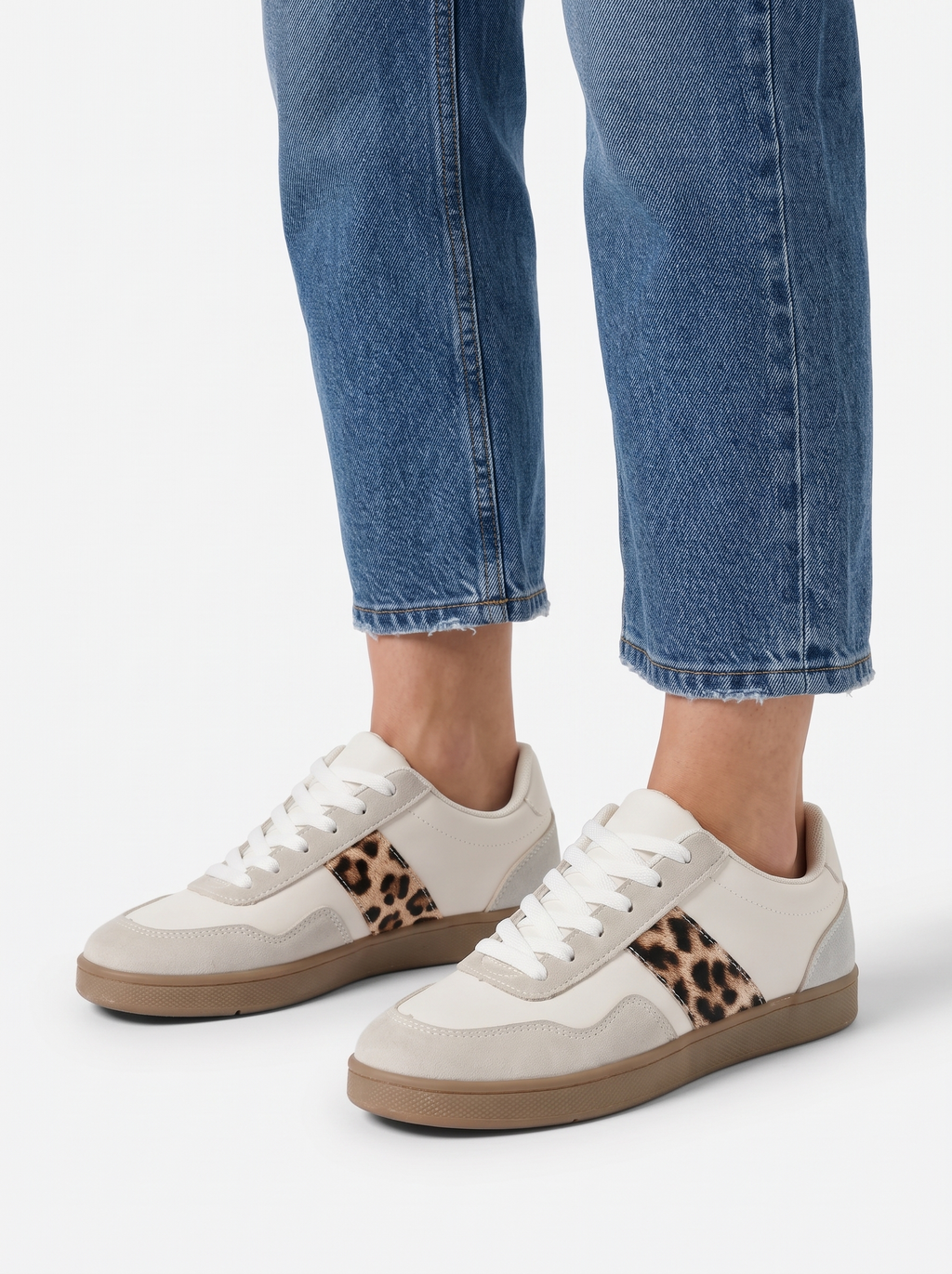 Retro Trainers with Leopard Print Stripe