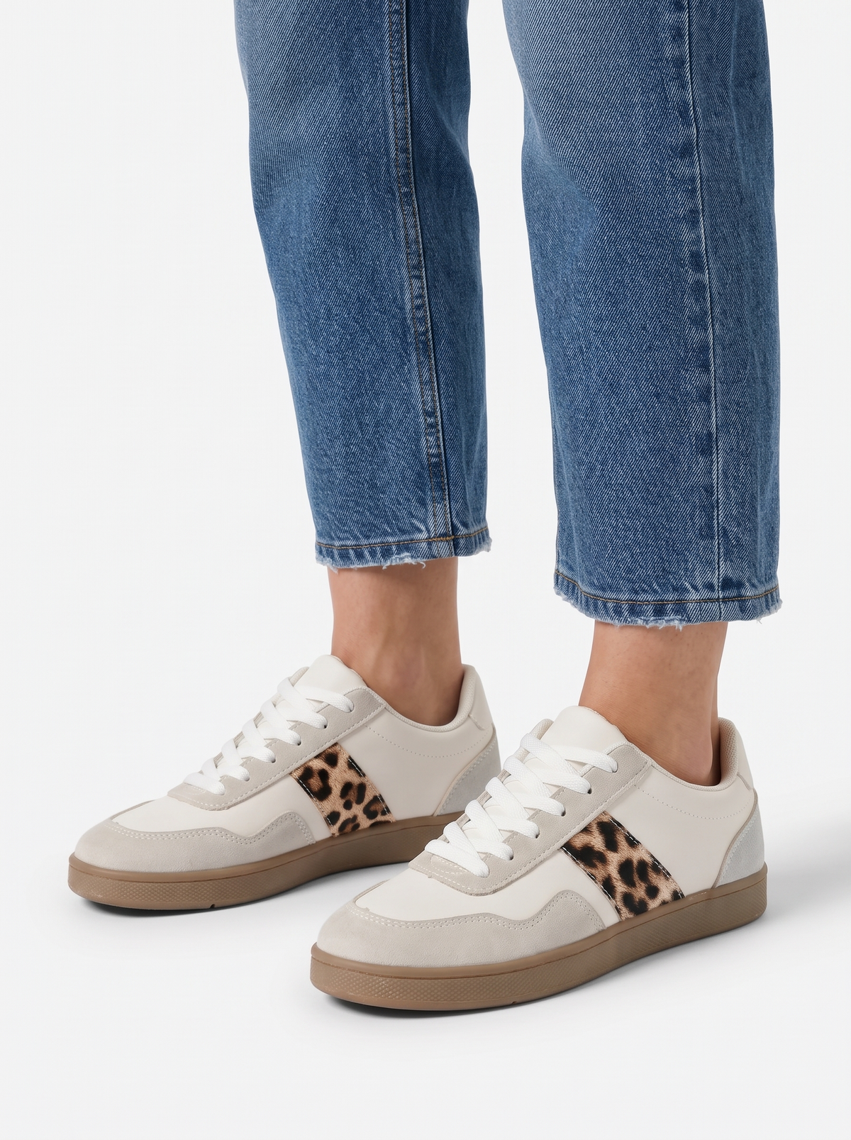 Retro Trainers with Leopard Print Stripe