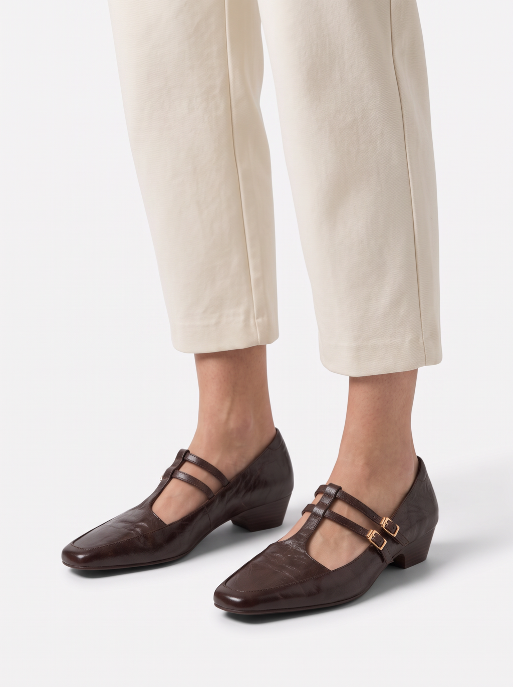 Square Toe Mary Jane Heels with Double Strap