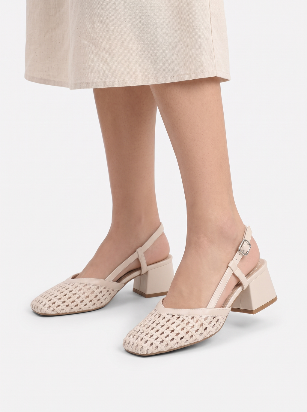 Woven Slingback Block Heels
