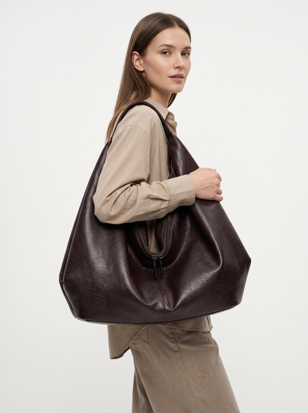 Large Brown Hobo Shoulder Bag