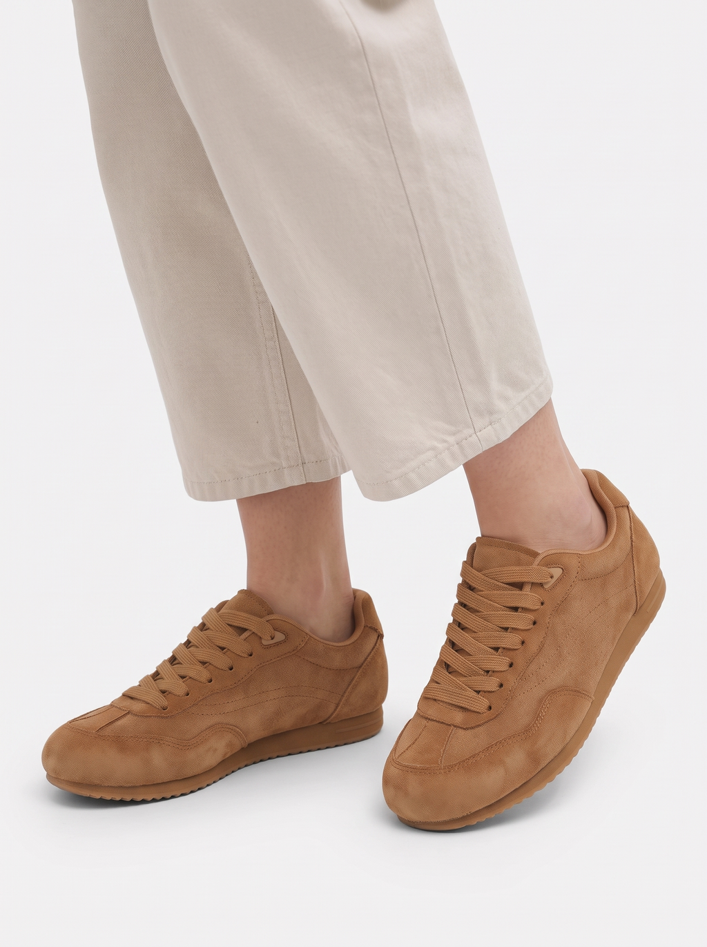 Suede-Look Retro Lace-Up Trainers