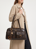 Structured Multi-Pocket Shoulder Bag in Coffee