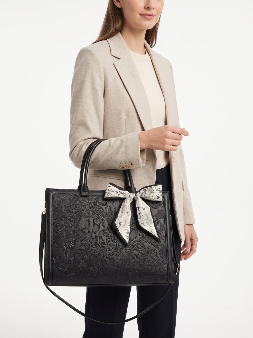 Embossed Work Tote with Laptop Pocket in Black