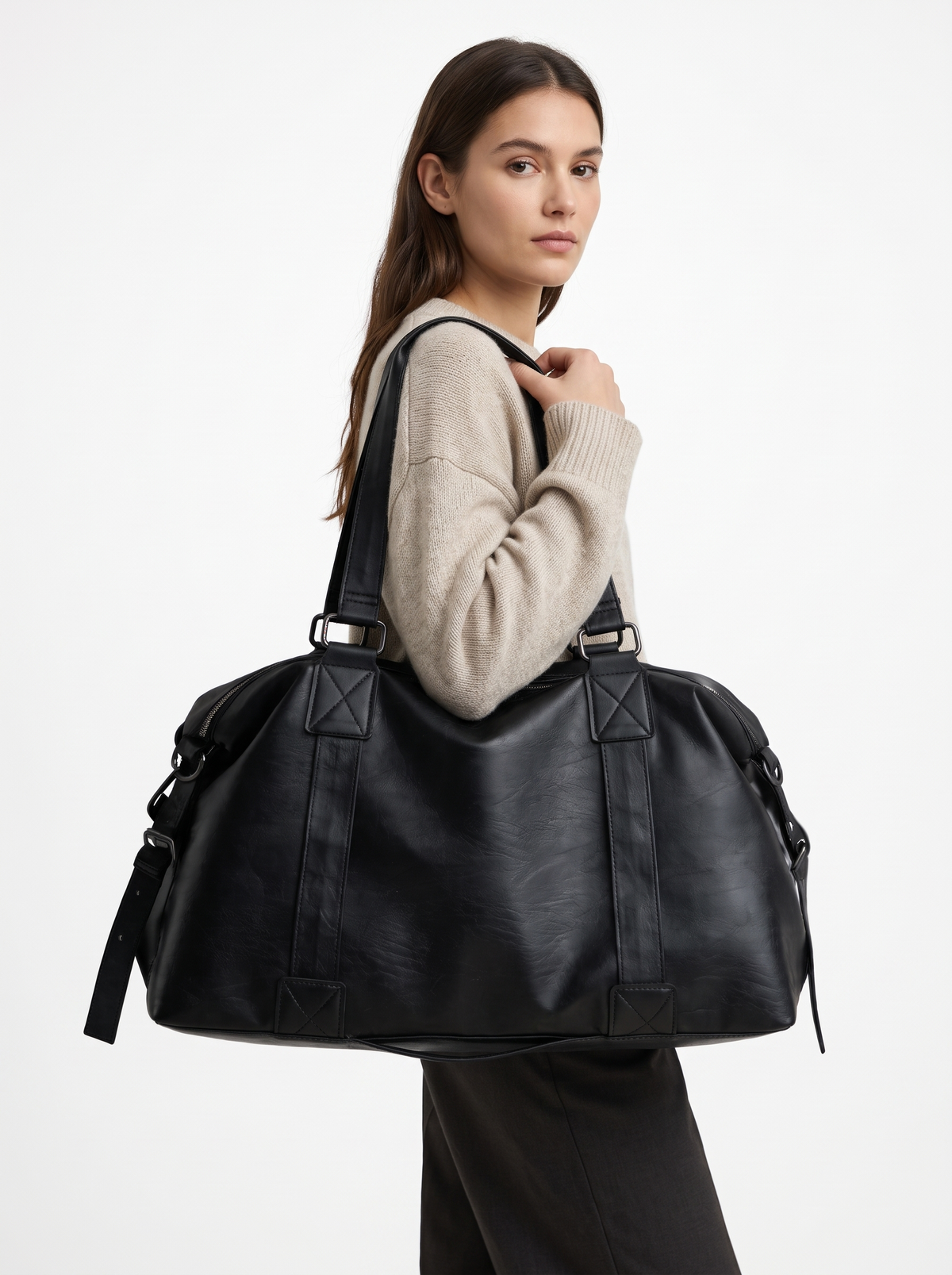 Vegan Leather University Tote with Wide Straps