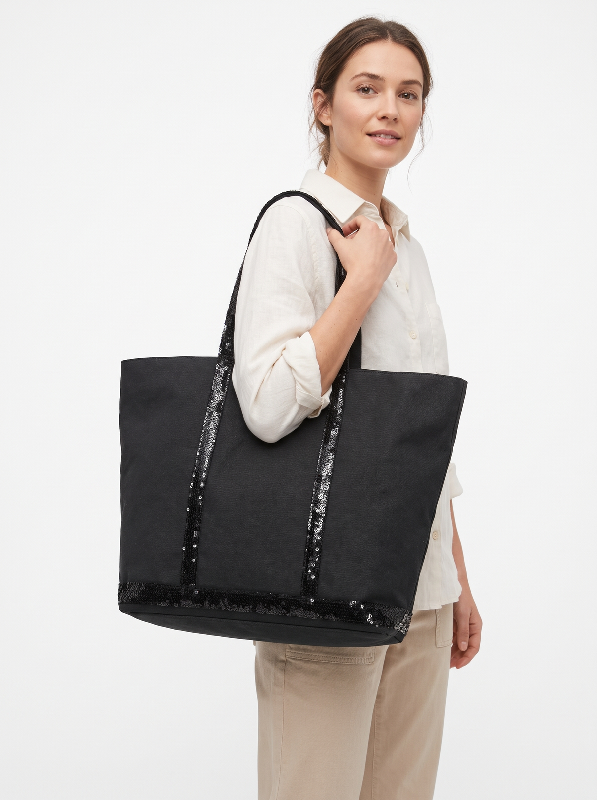 Canvas Work Tote with Sequin Handles