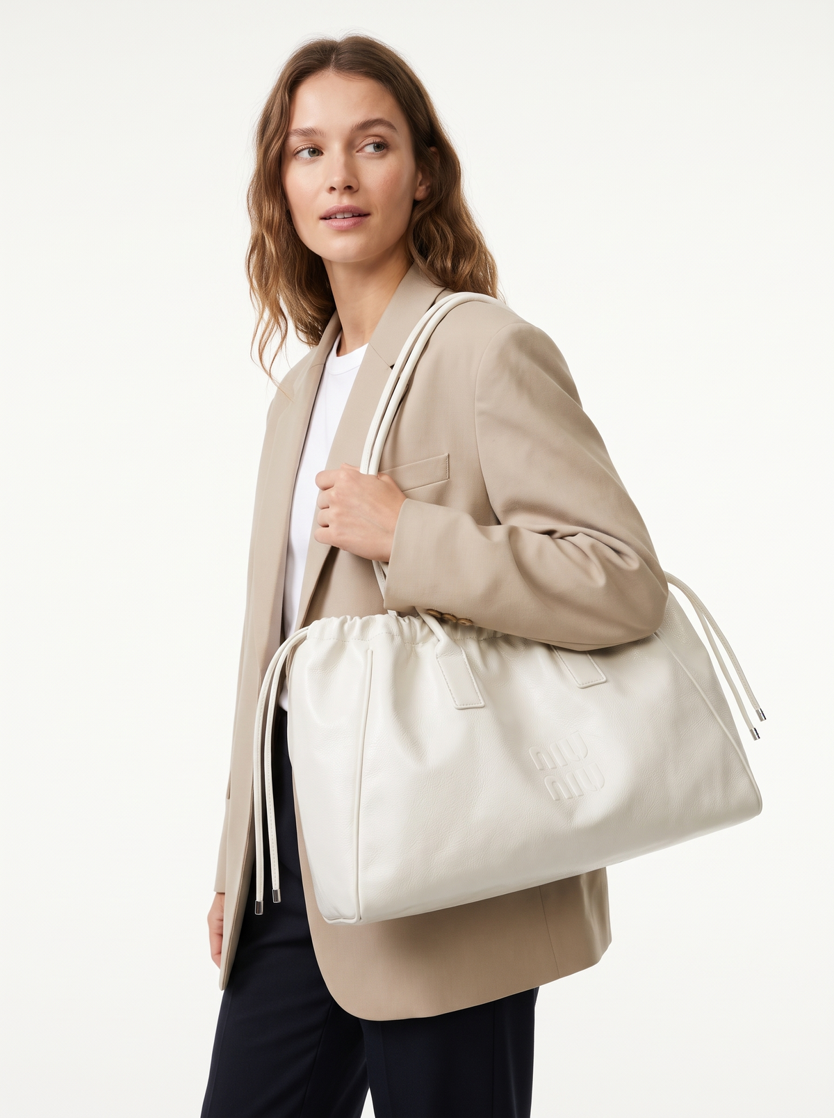 Large White Structured Work Tote