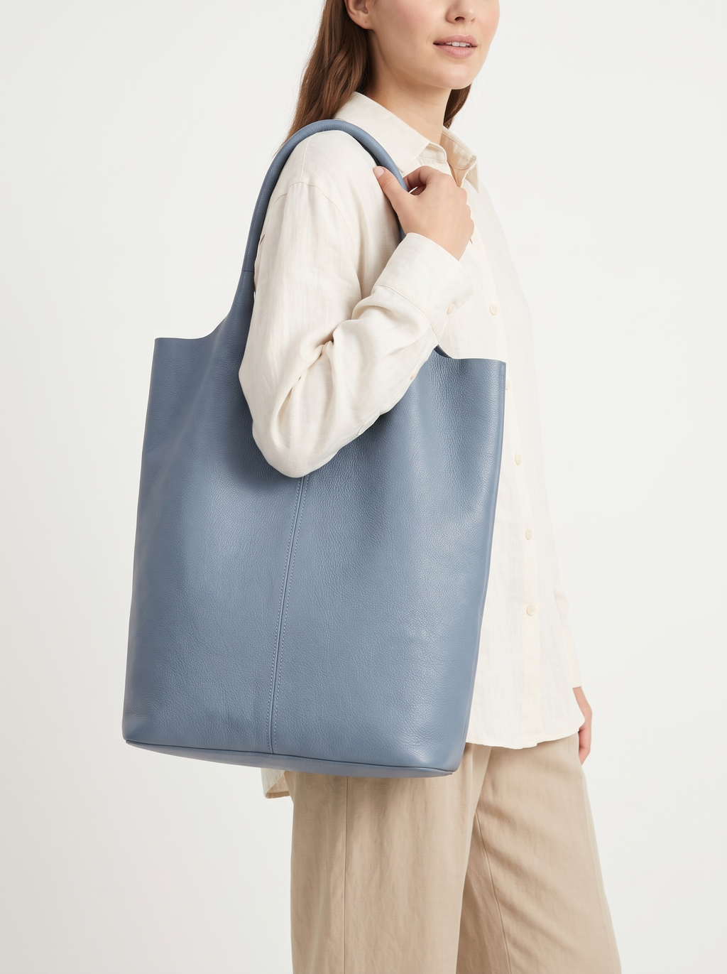 Blue Leather Everyday Tote