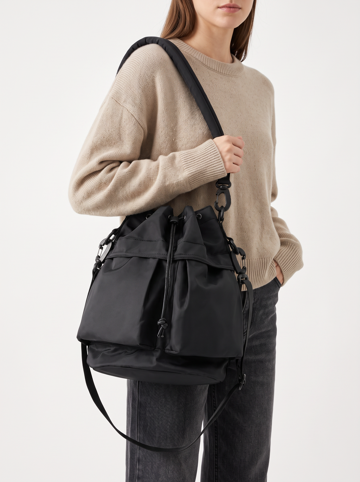 Nylon Drawstring Bucket Bag