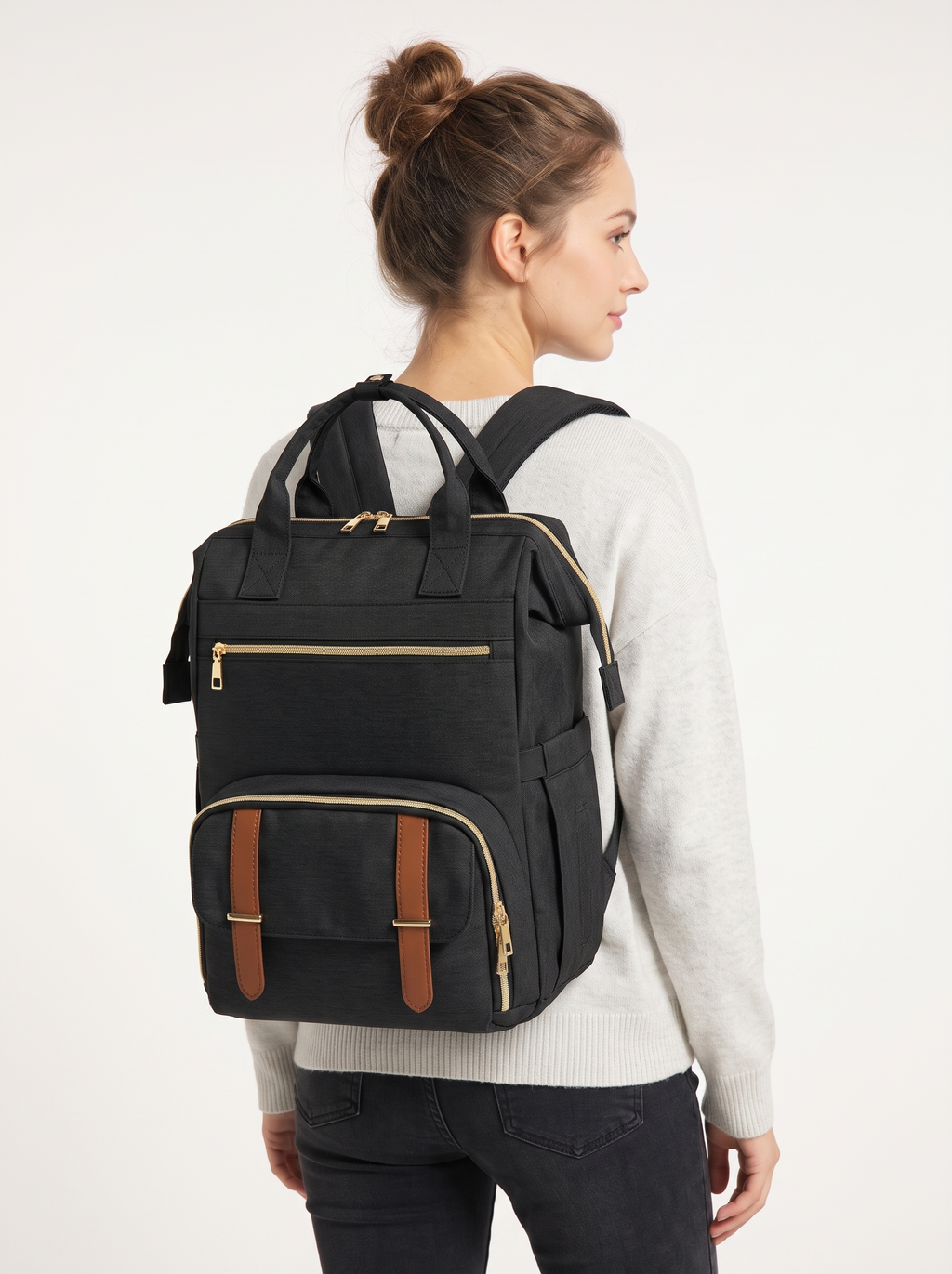 2-in-1 Laptop Backpack with Detachable Lunch Box in Black