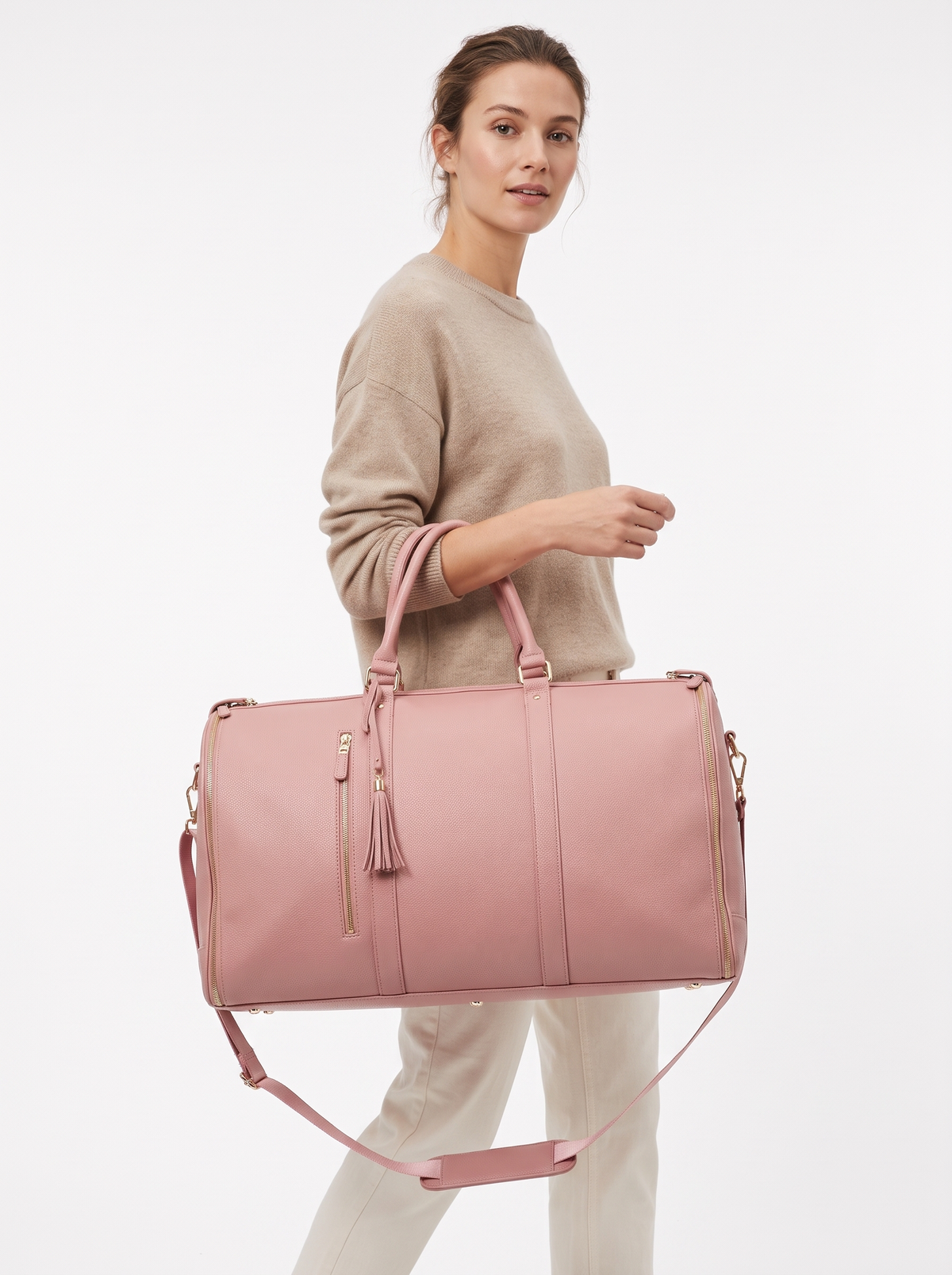 Vegan Leather Weekender Bag 50L in Blush Pink