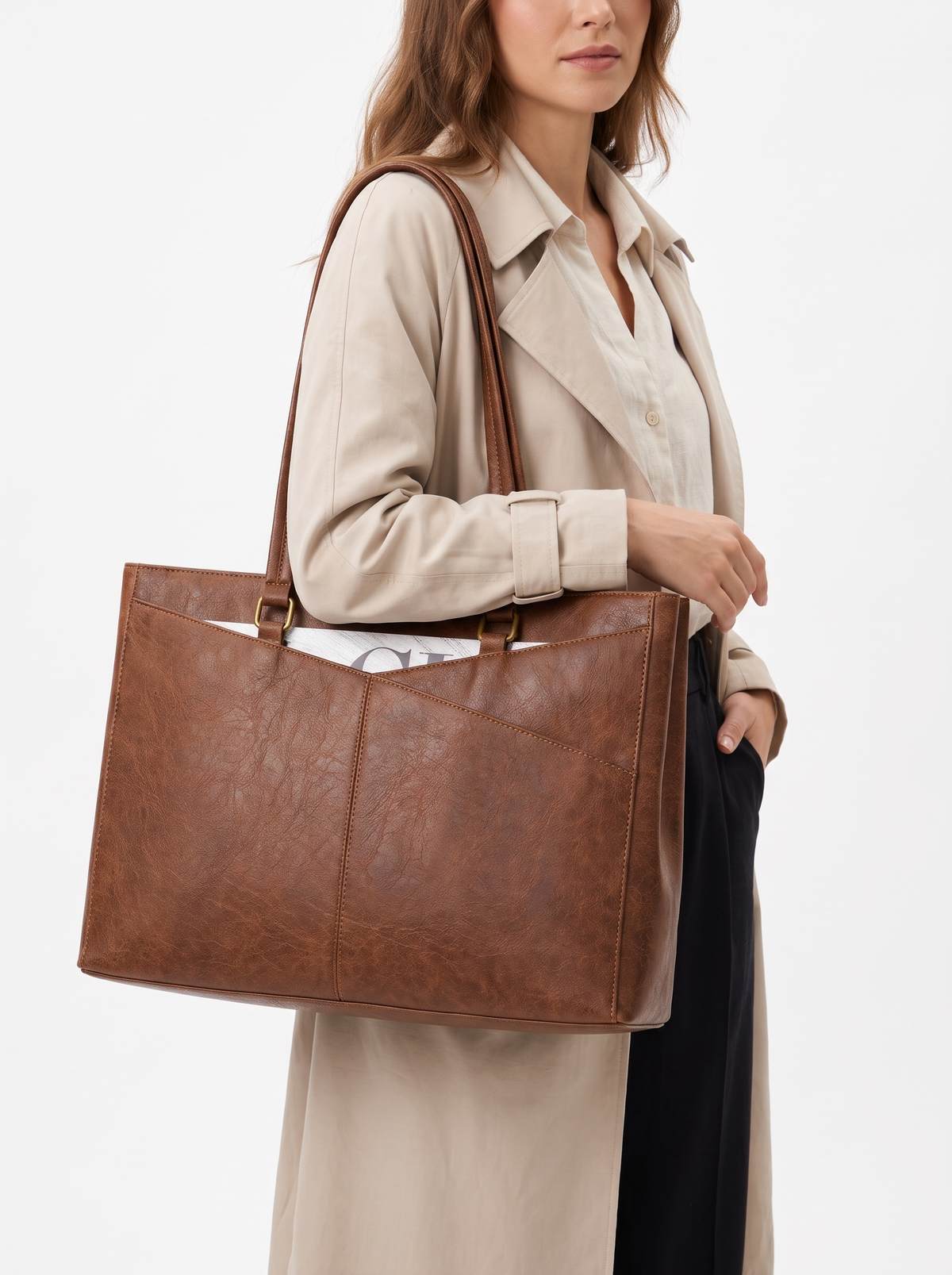 Distressed Vegan Leather Laptop Tote
